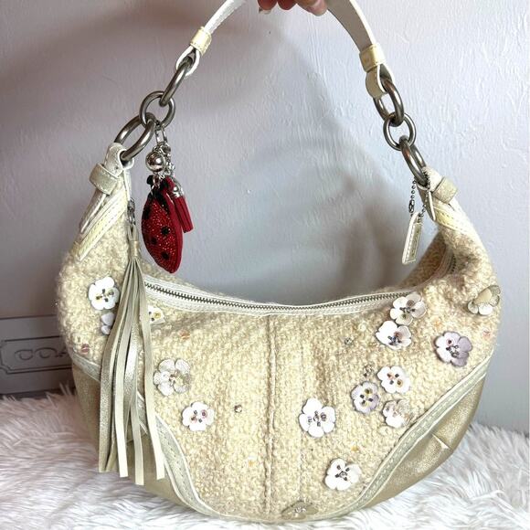 Coach Handbags - RARE! Coach Vintage Chelsea Tweed Hobo In Sequin Tea Rose Hobo Shoulder Bag